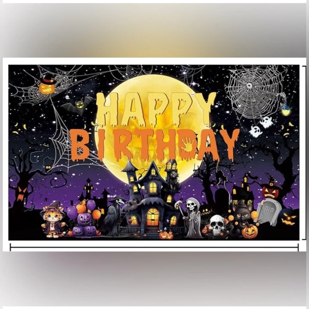 Halloween happy birthday,4 x 6, New, black yellow orange purple.